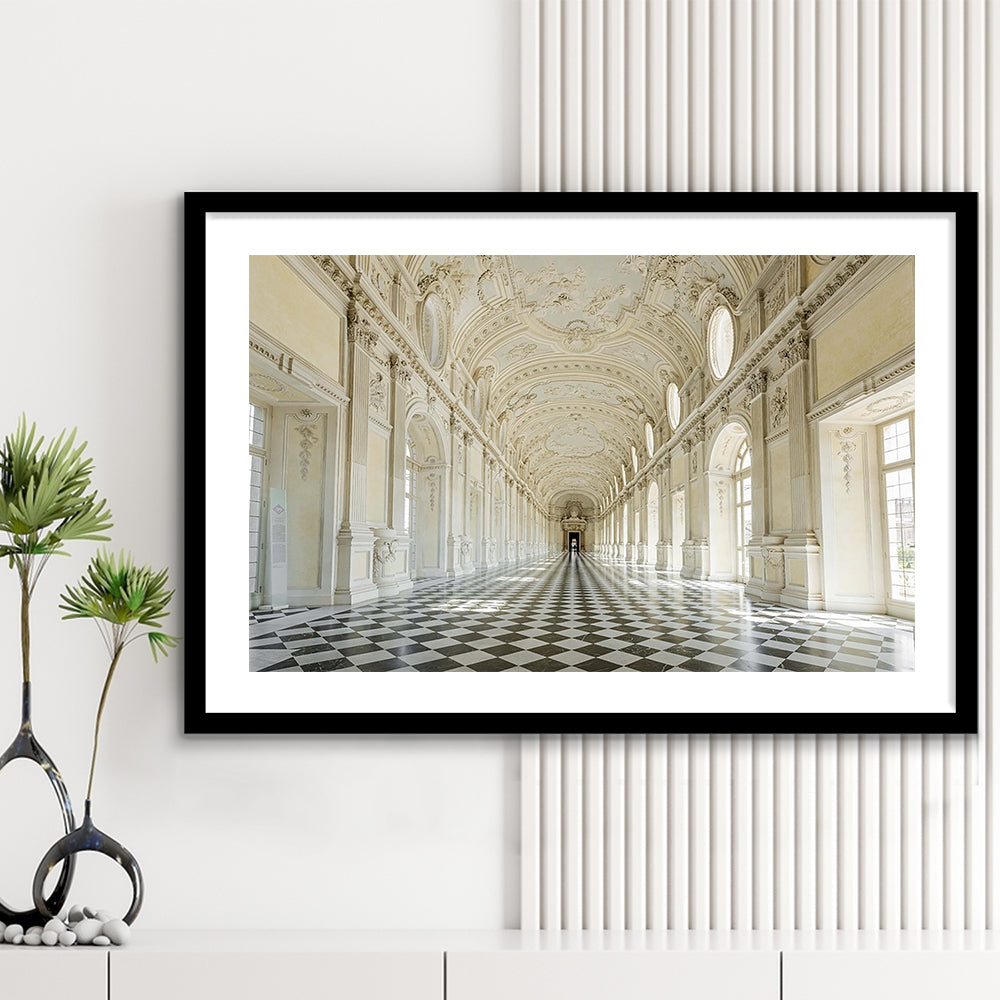 Italy Piedmont. The Galleria Grande Of The Venaria Reale Large Stretched, Framed Art Print White Border