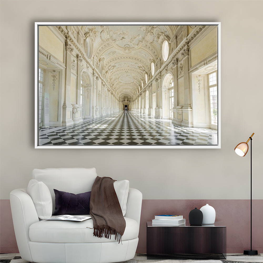 Italy Piedmont. The Galleria Grande Of The Venaria Reale Large Stretched Canvas, Framed Cavas Print, Floating Frame