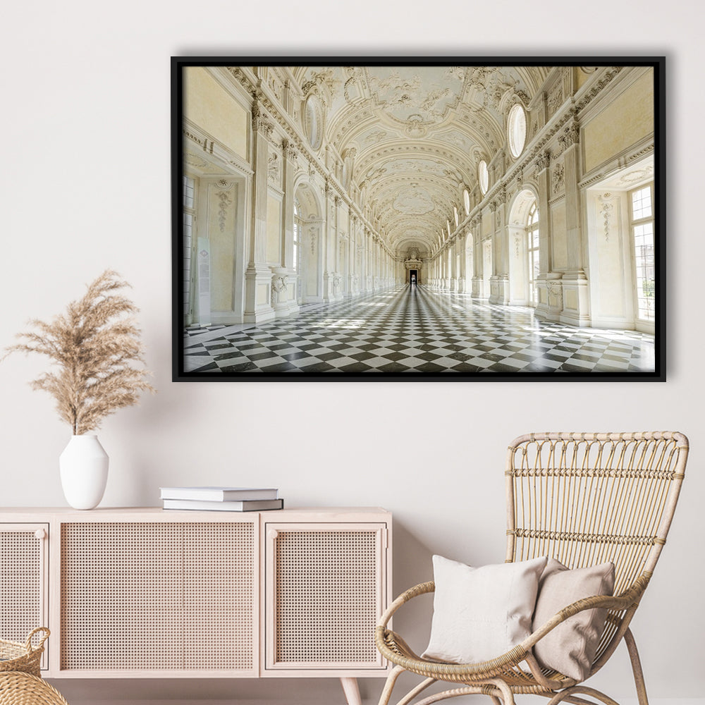 Italy Piedmont. The Galleria Grande Of The Venaria Reale Large Stretched Canvas, Framed Cavas Print, Floating Frame
