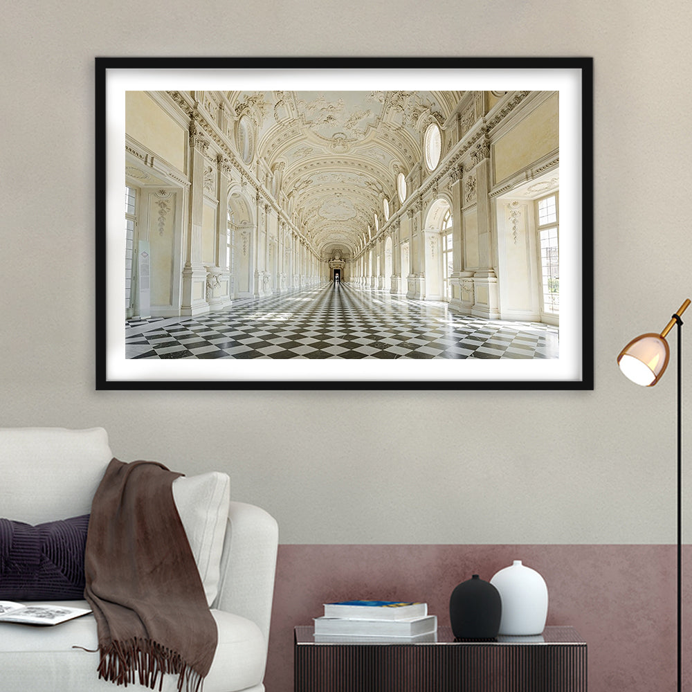 Italy Piedmont. The Galleria Grande Of The Venaria Reale Large Stretched, Framed Art Print White Border