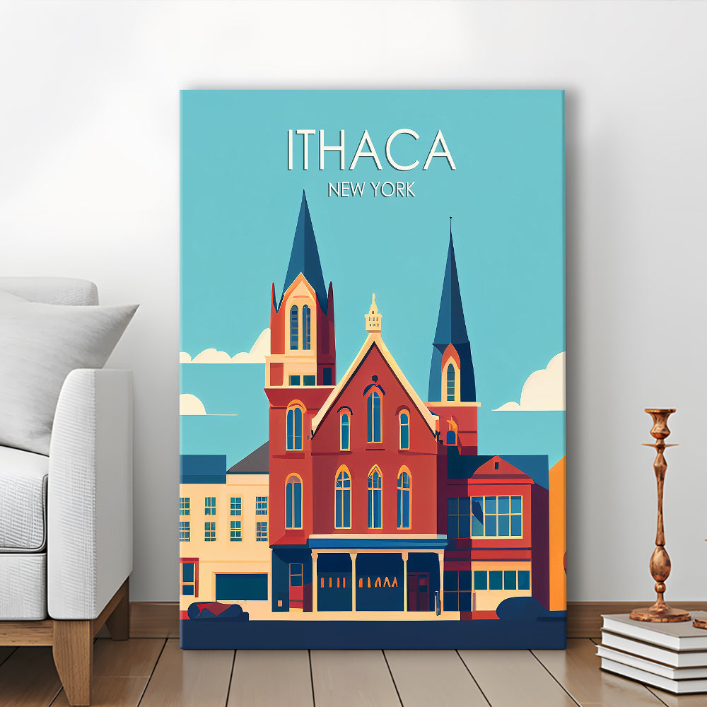Ithaca New York Retro Art Print, Ithaca City Wall Art, Canvas Print, Painting Canvas, Living Room Decor