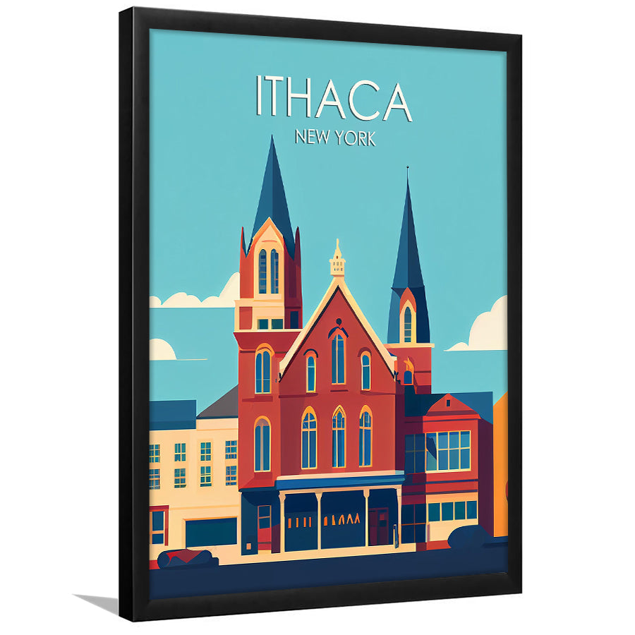 Ithaca New York Retro Art Print, Ithaca City Wall Art, Framed Art Print, Picture Framed, Painting Art