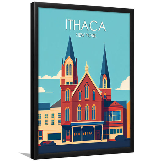 Ithaca New York Retro Art Print, Ithaca City Wall Art, Framed Art Print, Picture Framed, Painting Art