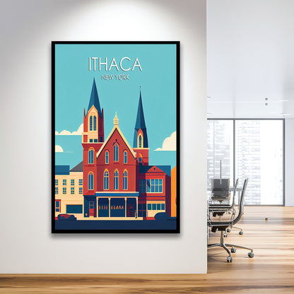 Ithaca New York Retro Art Print, Ithaca City Wall Art, Framed Art Print, Picture Framed, Painting Art