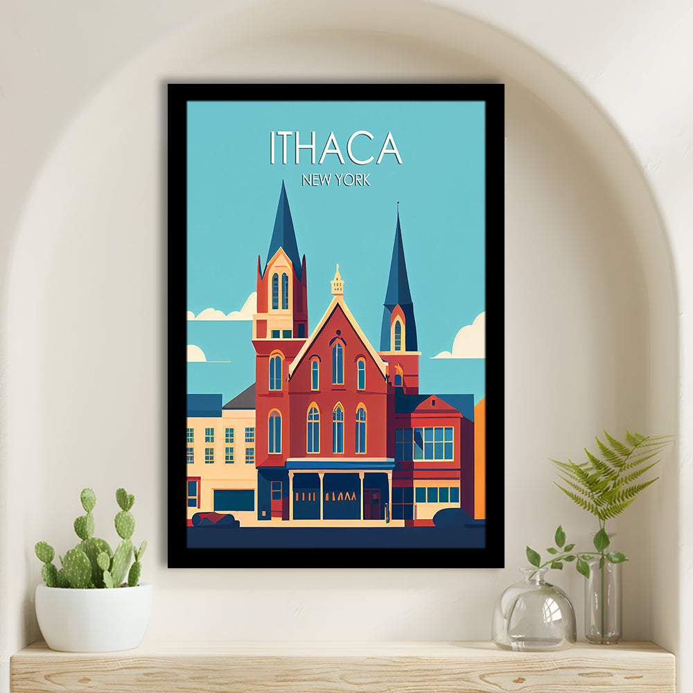 Ithaca New York Retro Art Print, Ithaca City Wall Art, Framed Art Print, Picture Framed, Painting Art