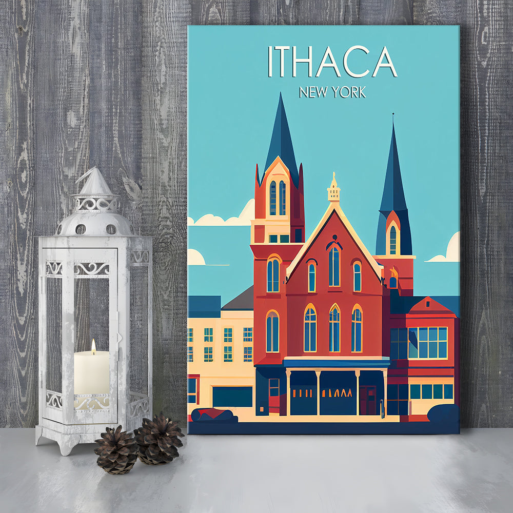 Ithaca New York Retro Art Print, Ithaca City Wall Art, Canvas Print, Painting Canvas, Living Room Decor