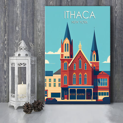 Ithaca New York Retro Art Print, Ithaca City Wall Art, Canvas Print, Painting Canvas, Living Room Decor