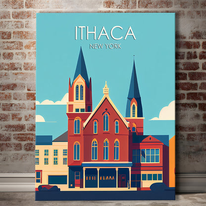 Ithaca New York Retro Art Print, Ithaca City Wall Art, Canvas Print, Painting Canvas, Living Room Decor