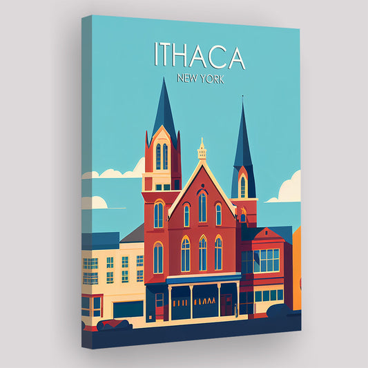 Ithaca New York Retro Art Print, Ithaca City Wall Art, Canvas Print, Painting Canvas, Living Room Decor