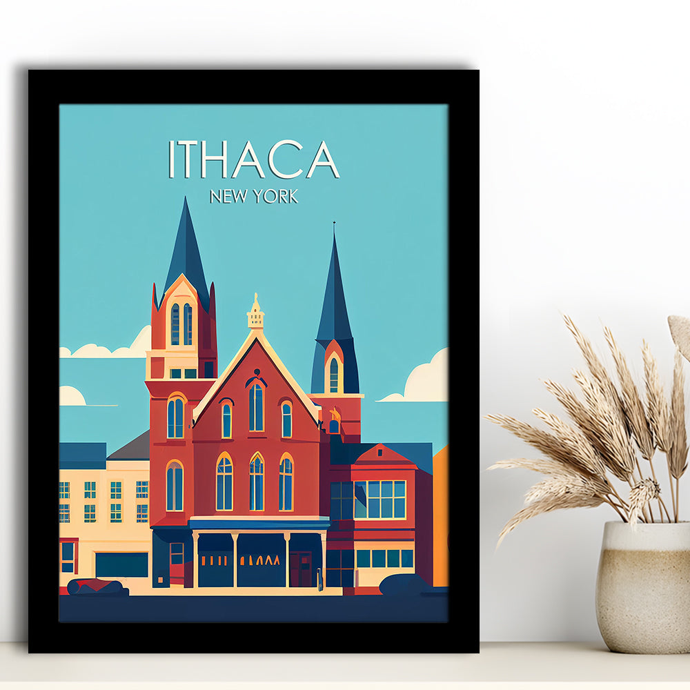 Ithaca New York Retro Art Print, Ithaca City Wall Art, Framed Art Print, Picture Framed, Painting Art