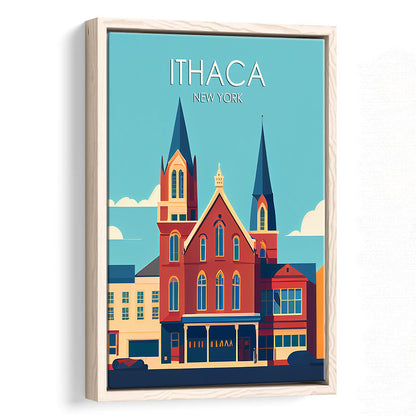 Ithaca New York Retro Art Print, Ithaca City Wall Art, Floating Framed Canvas Print, Framed Picture, Painting Canvas