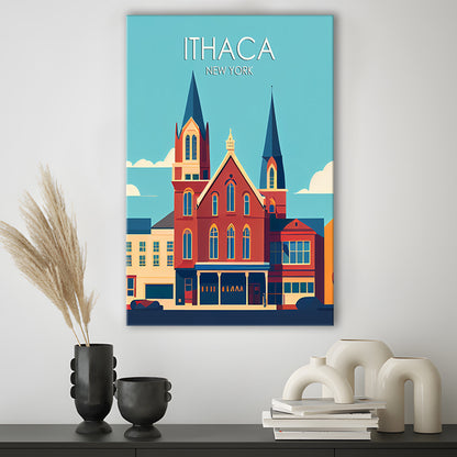 Ithaca New York Retro Art Print, Ithaca City Wall Art, Canvas Print, Painting Canvas, Living Room Decor