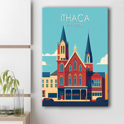 Ithaca New York Retro Art Print, Ithaca City Wall Art, Canvas Print, Painting Canvas, Living Room Decor