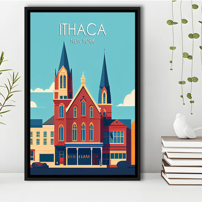 Ithaca New York Retro Art Print, Ithaca City Wall Art, Floating Framed Canvas Print, Framed Picture, Painting Canvas