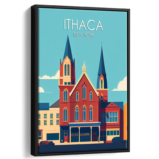 Ithaca New York Retro Art Print, Ithaca City Wall Art, Floating Framed Canvas Print, Framed Picture, Painting Canvas