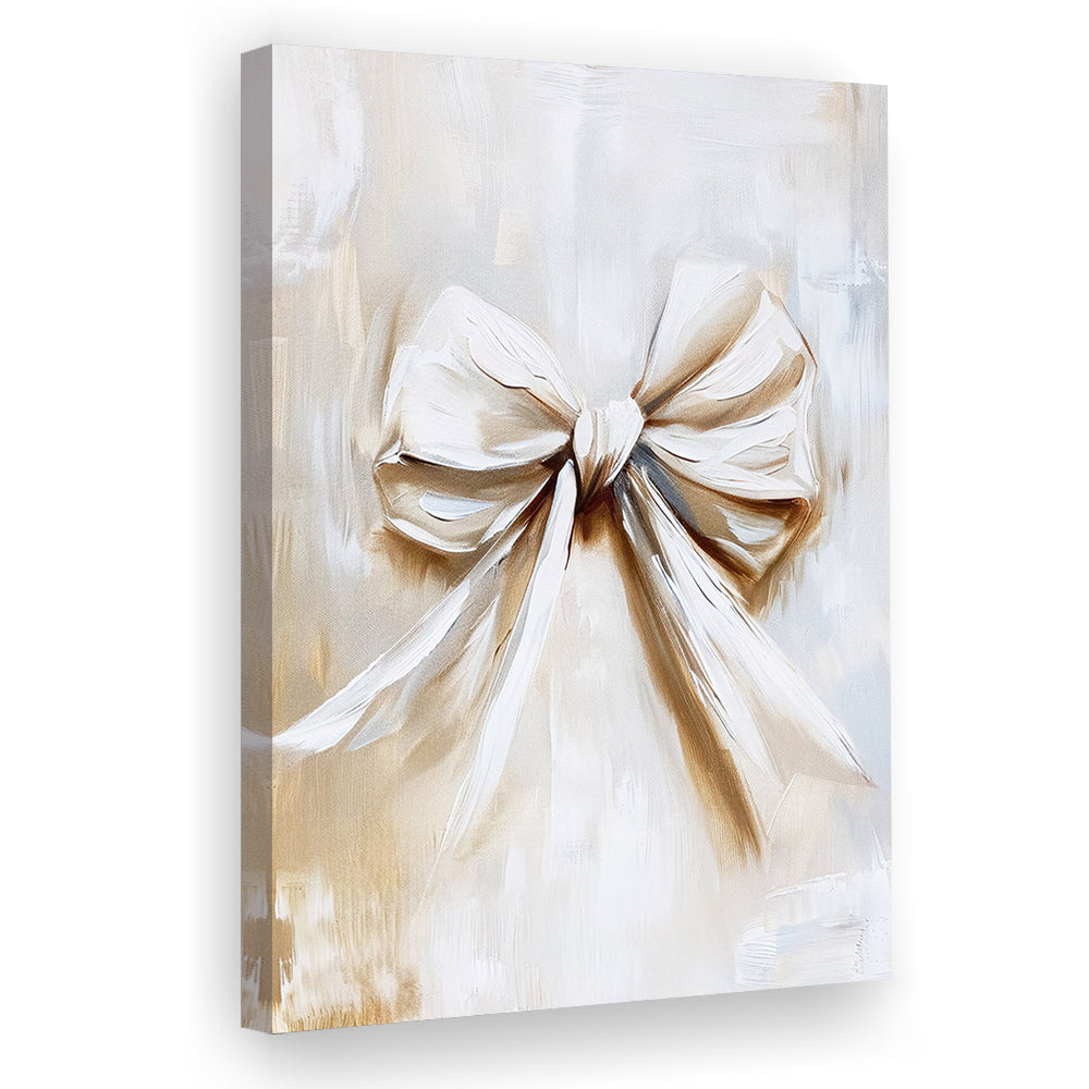 Ivory Bow Coquette Oil Painting Vintage Print Nursery Girly Preppy, Canvas Print Wall Art, Wall Decor, Painting Canvas