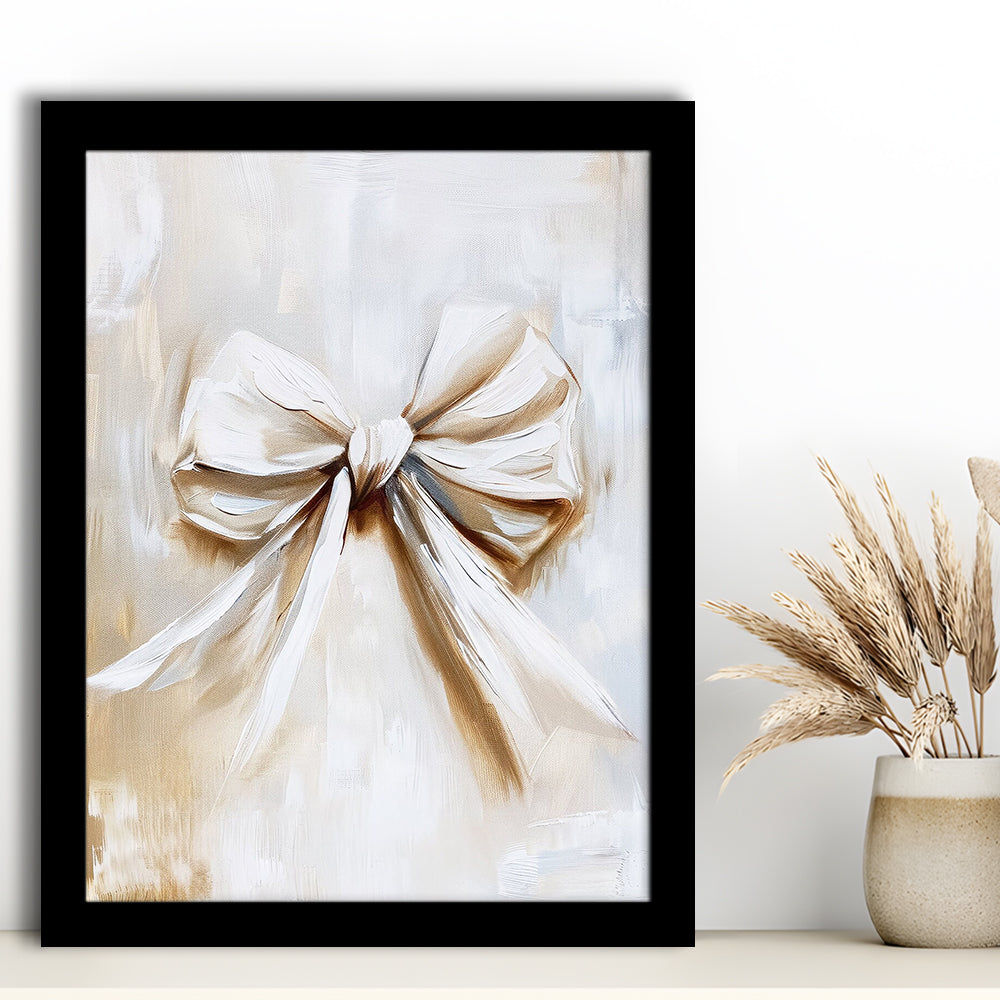 Ivory Bow Coquette Oil Painting Vintage Print Nursery Girly Preppy, Framed Art Print Wall Decor, Picture Framed