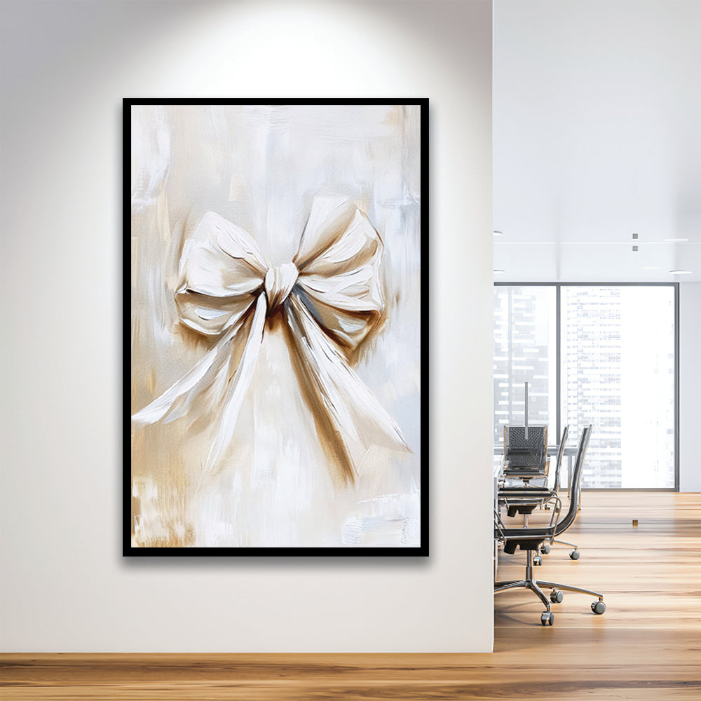 Ivory Bow Coquette Oil Painting Vintage Print Nursery Girly Preppy, Framed Art Print Wall Decor, Picture Framed