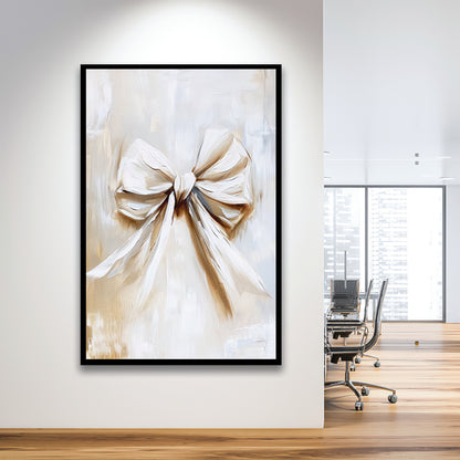 Ivory Bow Coquette Oil Painting Vintage Print Nursery Girly Preppy, Framed Art Print Wall Decor, Picture Framed