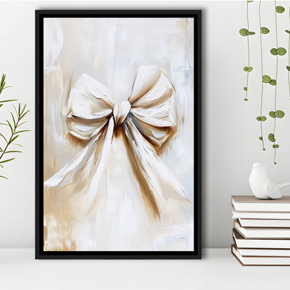 Ivory Bow Coquette Oil Painting Vintage Print Nursery Girly Preppy, Framed Canvas Print Wall Art, Floating Frame