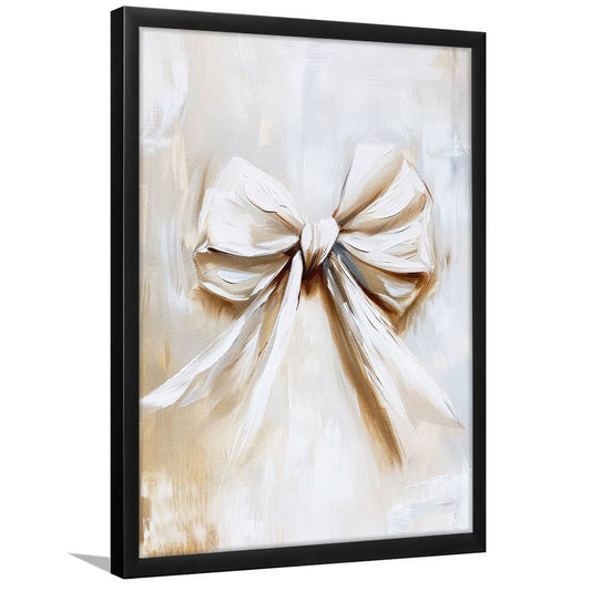 Ivory Bow Coquette Oil Painting Vintage Print Nursery Girly Preppy, Framed Art Print Wall Decor, Picture Framed