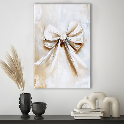 Ivory Bow Coquette Oil Painting Vintage Print Nursery Girly Preppy, Canvas Print Wall Art, Wall Decor, Painting Canvas
