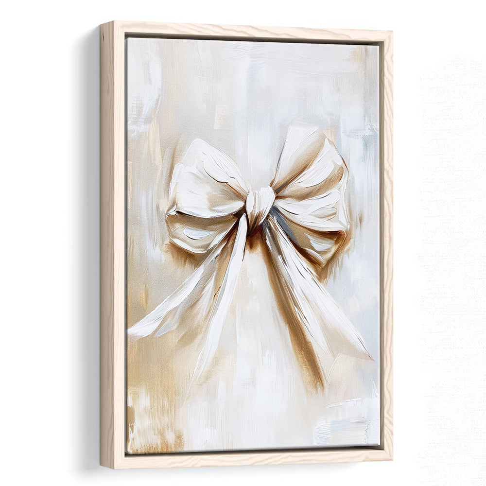 Ivory Bow Coquette Oil Painting Vintage Print Nursery Girly Preppy, Framed Canvas Print Wall Art, Floating Frame