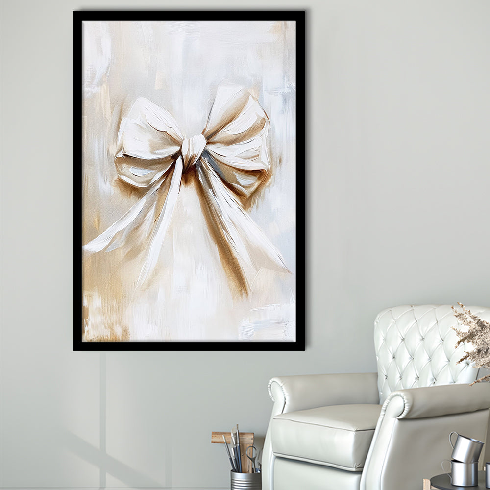 Ivory Bow Coquette Oil Painting Vintage Print Nursery Girly Preppy, Framed Art Print Wall Decor, Picture Framed