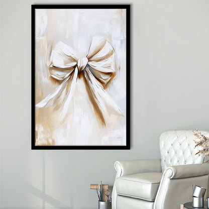Ivory Bow Coquette Oil Painting Vintage Print Nursery Girly Preppy, Framed Art Print Wall Decor, Picture Framed