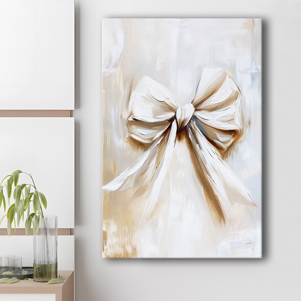 Ivory Bow Coquette Oil Painting Vintage Print Nursery Girly Preppy, Canvas Print Wall Art, Wall Decor, Painting Canvas