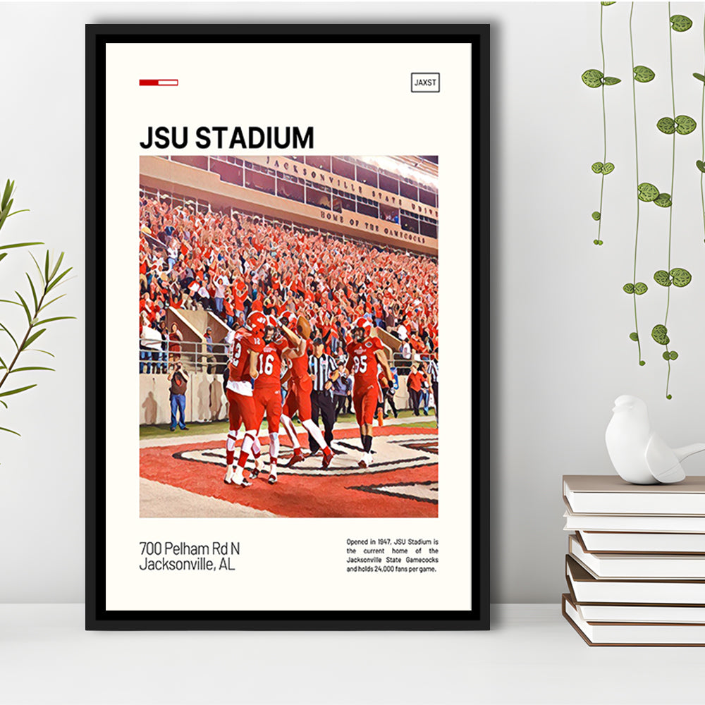 JSU Stadium Print, Jacksonville State Gamecocks Stadium Canvas Art, Man Cave Gift, Floating Framed Canvas Print Wall Art