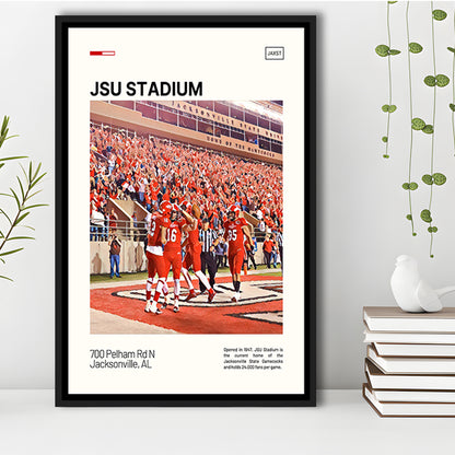 JSU Stadium Print, Jacksonville State Gamecocks Stadium Canvas Art, Man Cave Gift, Floating Framed Canvas Print Wall Art