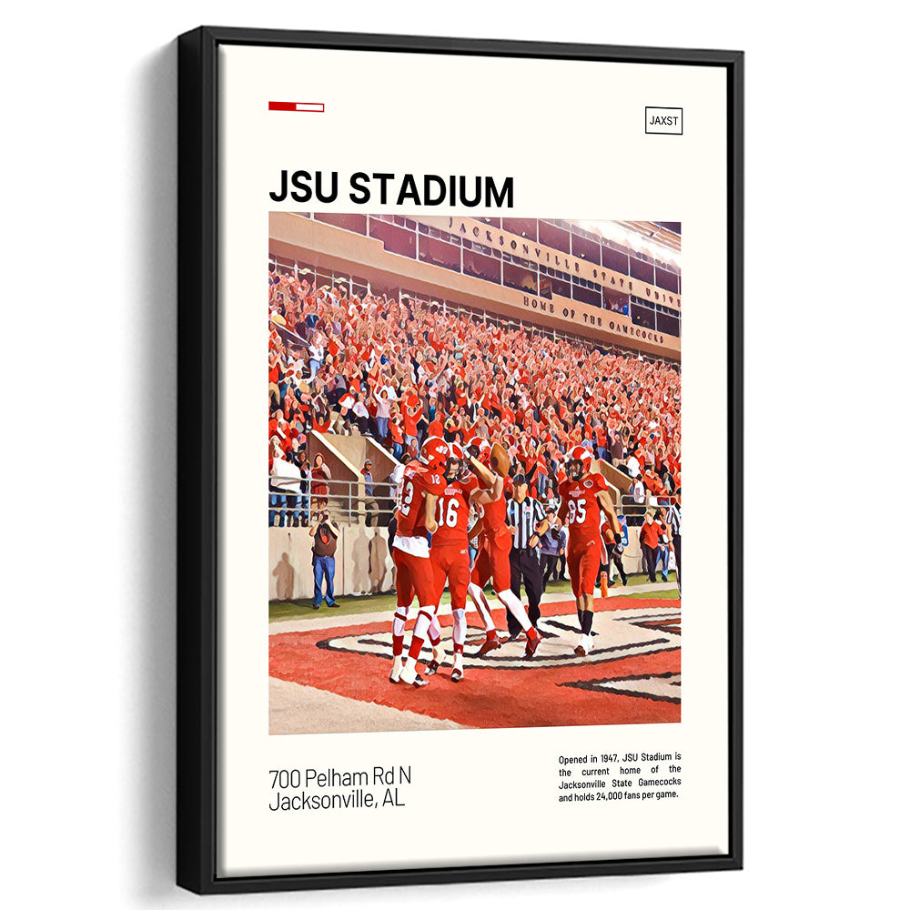 JSU Stadium Print, Jacksonville State Gamecocks Stadium Canvas Art, Man Cave Gift, Floating Framed Canvas Print Wall Art