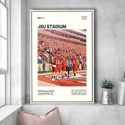 JSU Stadium Print, Jacksonville State Gamecocks Stadium Canvas Art, Man Cave Gift, Floating Framed Canvas Print Wall Art