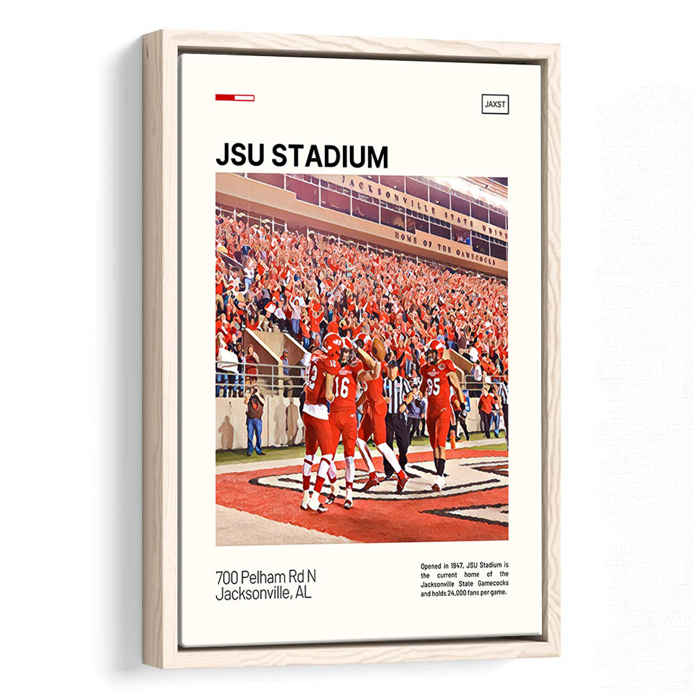 JSU Stadium Print, Jacksonville State Gamecocks Stadium Canvas Art, Man Cave Gift, Floating Framed Canvas Print Wall Art