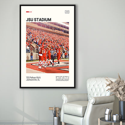JSU Stadium Print, Jacksonville State Gamecocks Stadium Canvas Art, Man Cave Gift, Floating Framed Canvas Print Wall Art