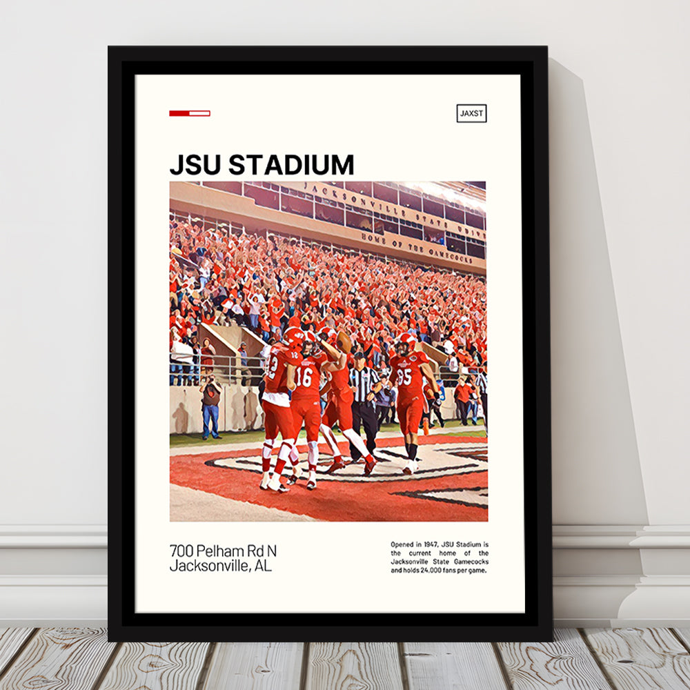 JSU Stadium Print, Jacksonville State Gamecocks Stadium Canvas Art, Man Cave Gift, Floating Framed Canvas Print Wall Art