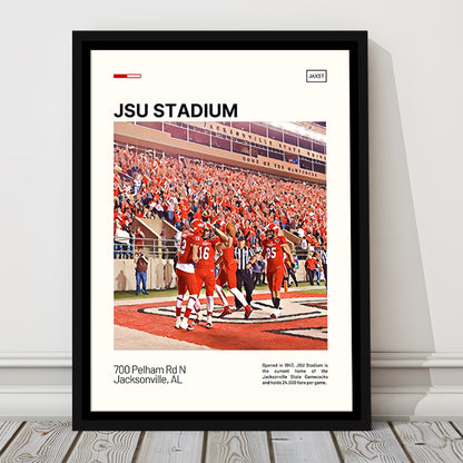 JSU Stadium Print, Jacksonville State Gamecocks Stadium Canvas Art, Man Cave Gift, Floating Framed Canvas Print Wall Art