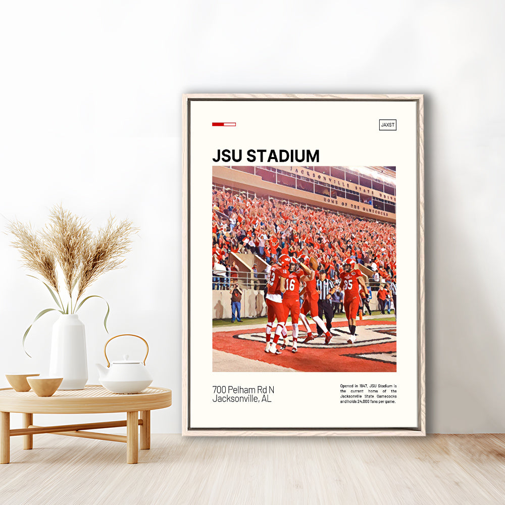 JSU Stadium Print, Jacksonville State Gamecocks Stadium Canvas Art, Man Cave Gift, Floating Framed Canvas Print Wall Art