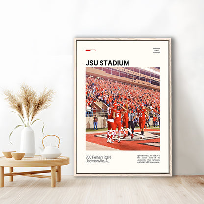 JSU Stadium Print, Jacksonville State Gamecocks Stadium Canvas Art, Man Cave Gift, Floating Framed Canvas Print Wall Art