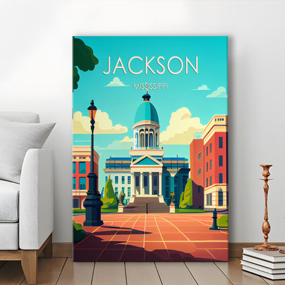 Jackson Mississippi Retro Art Print, Jackson City Wall Art, Canvas Print, Painting Canvas, Living Room Decor