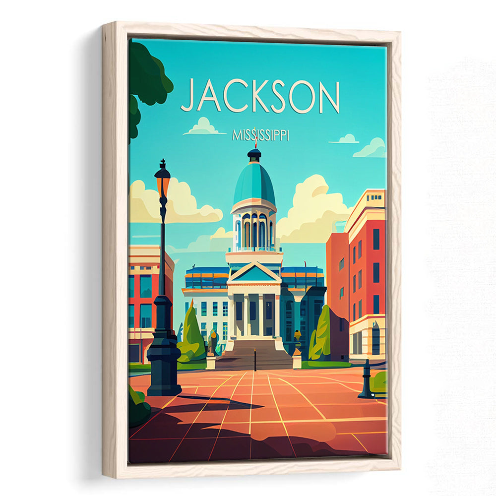 Jackson Mississippi Retro Art Print, Jackson City Wall Art, Floating Framed Canvas Print, Framed Picture, Painting Canvas