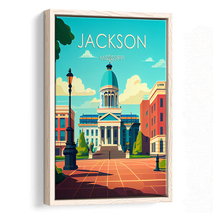Jackson Mississippi Retro Art Print, Jackson City Wall Art, Floating Framed Canvas Print, Framed Picture, Painting Canvas