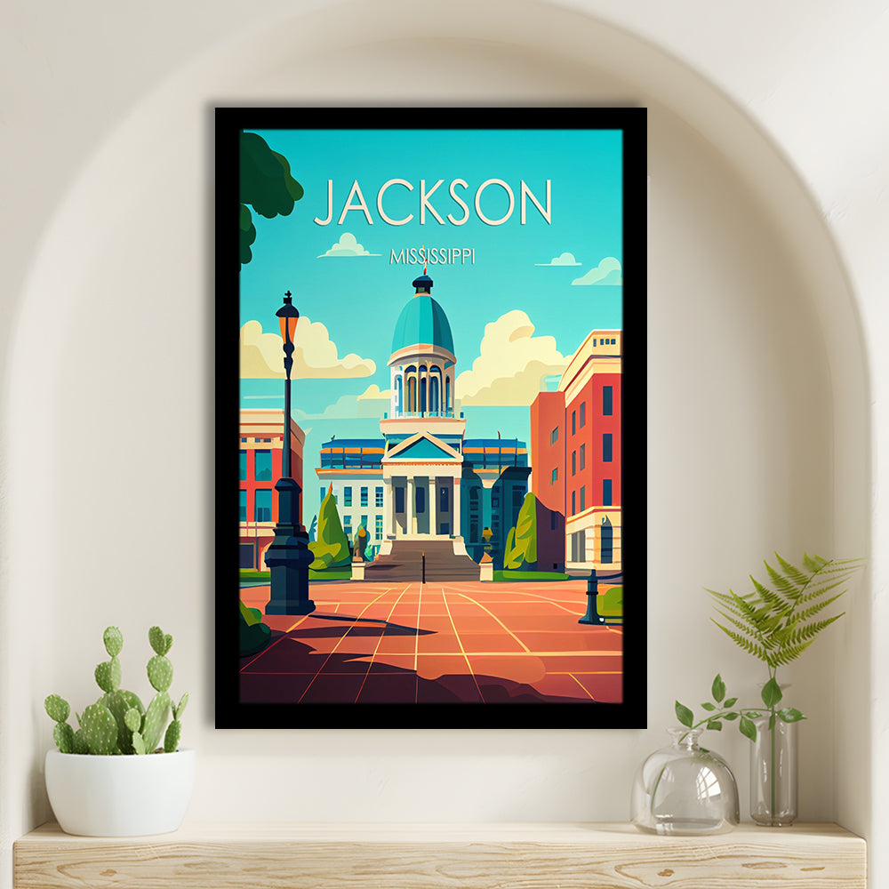 Jackson Mississippi Retro Art Print, Jackson City Wall Art, Framed Art Print, Picture Framed, Painting Art