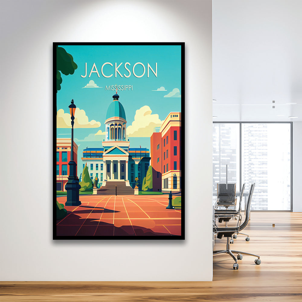 Jackson Mississippi Retro Art Print, Jackson City Wall Art, Framed Art Print, Picture Framed, Painting Art
