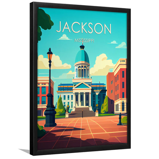 Jackson Mississippi Retro Art Print, Jackson City Wall Art, Framed Art Print, Picture Framed, Painting Art