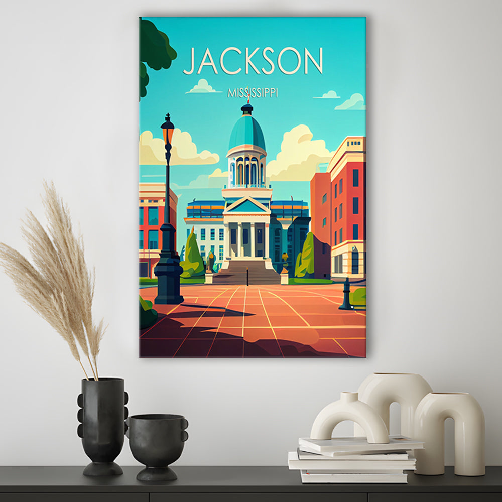 Jackson Mississippi Retro Art Print, Jackson City Wall Art, Canvas Print, Painting Canvas, Living Room Decor