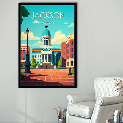 Jackson Mississippi Retro Art Print, Jackson City Wall Art, Framed Art Print, Picture Framed, Painting Art