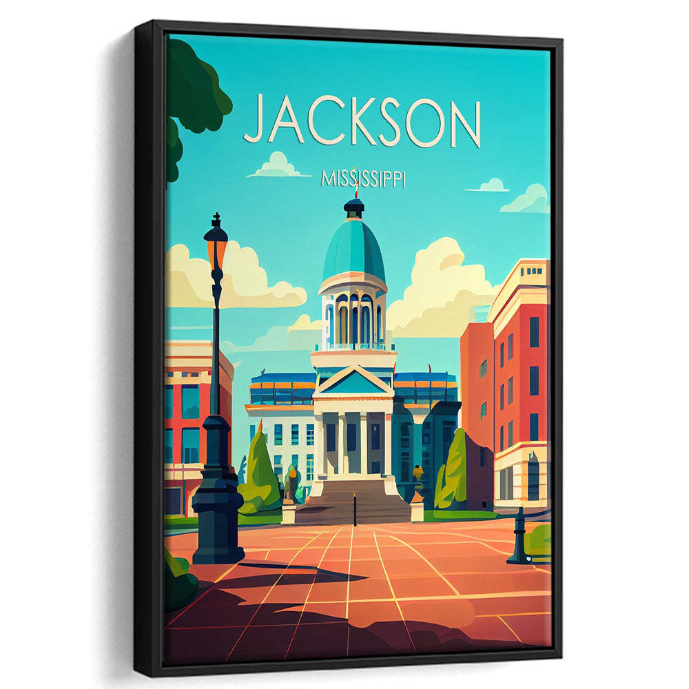 Jackson Mississippi Retro Art Print, Jackson City Wall Art, Floating Framed Canvas Print, Framed Picture, Painting Canvas