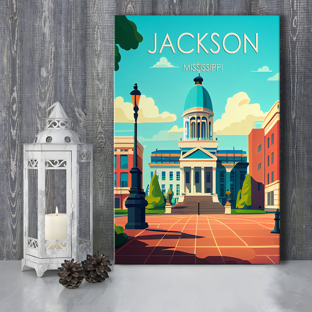 Jackson Mississippi Retro Art Print, Jackson City Wall Art, Canvas Print, Painting Canvas, Living Room Decor